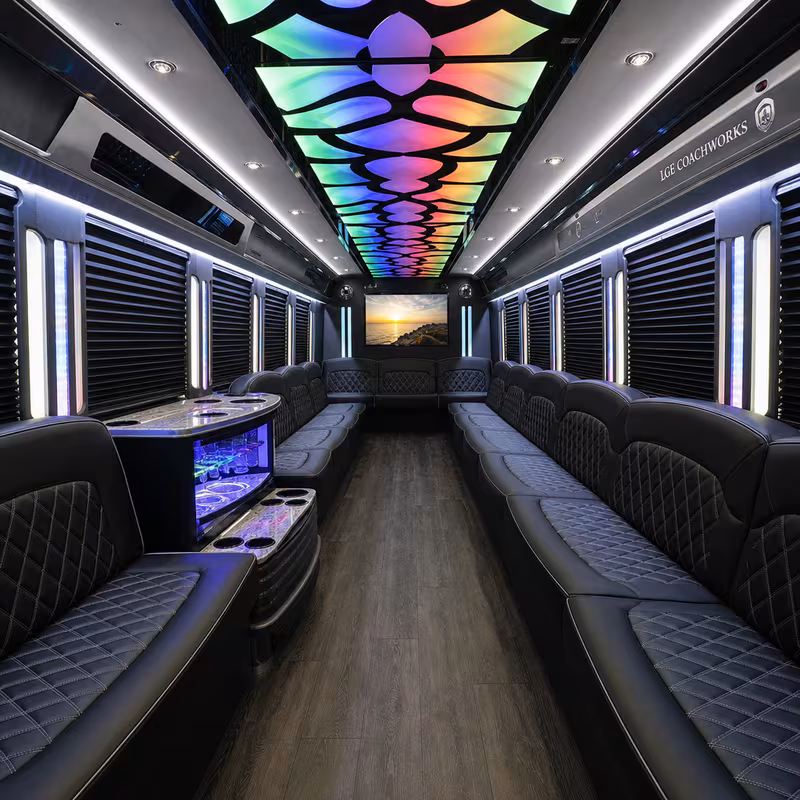 50 Passenger Party Bus Interior