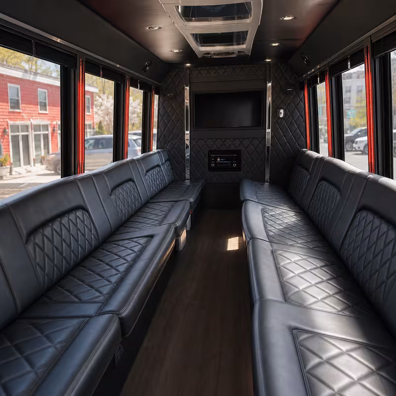 Passenger watching the Springfield scenery during a regional party bus road trip