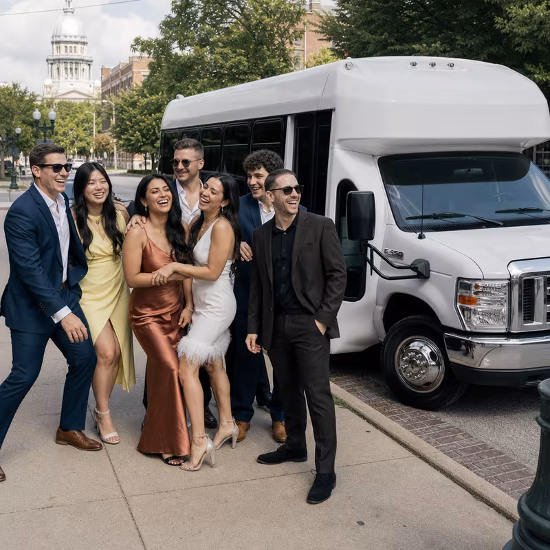 Black Mercedes Sprinter van staged for an Springfield Bachelor & Bachelorette Transportation group