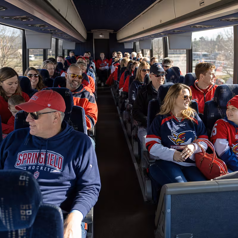 Passenger seating aboard a Springfield party bus rental
