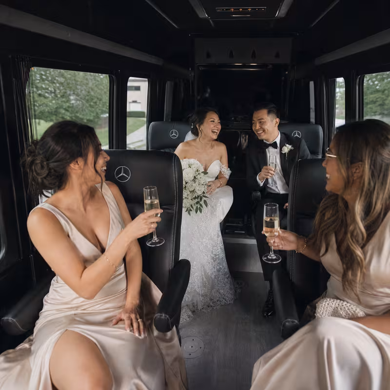 Black Mercedes Sprinter van staged for an Springfield Wedding Transportation group